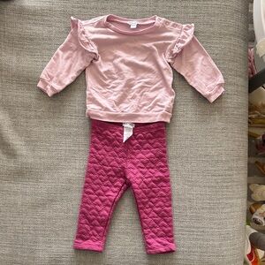 Splendid Pink Ruffle Shoulder Top with Dark Pink Quilted Leggings